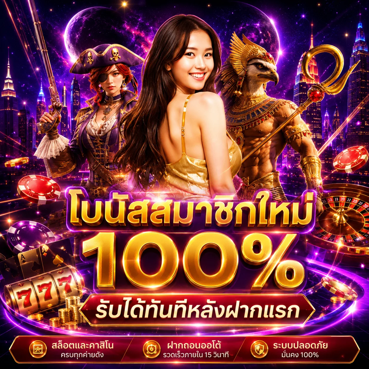 โบนัสสมาชิกใหม่ 100% รับได้ทันทีหลังฝากแรก